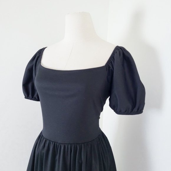 Black Mini Puff Sleeve Dress Milkmaid Peasant Size XL - Picture 5 of 9